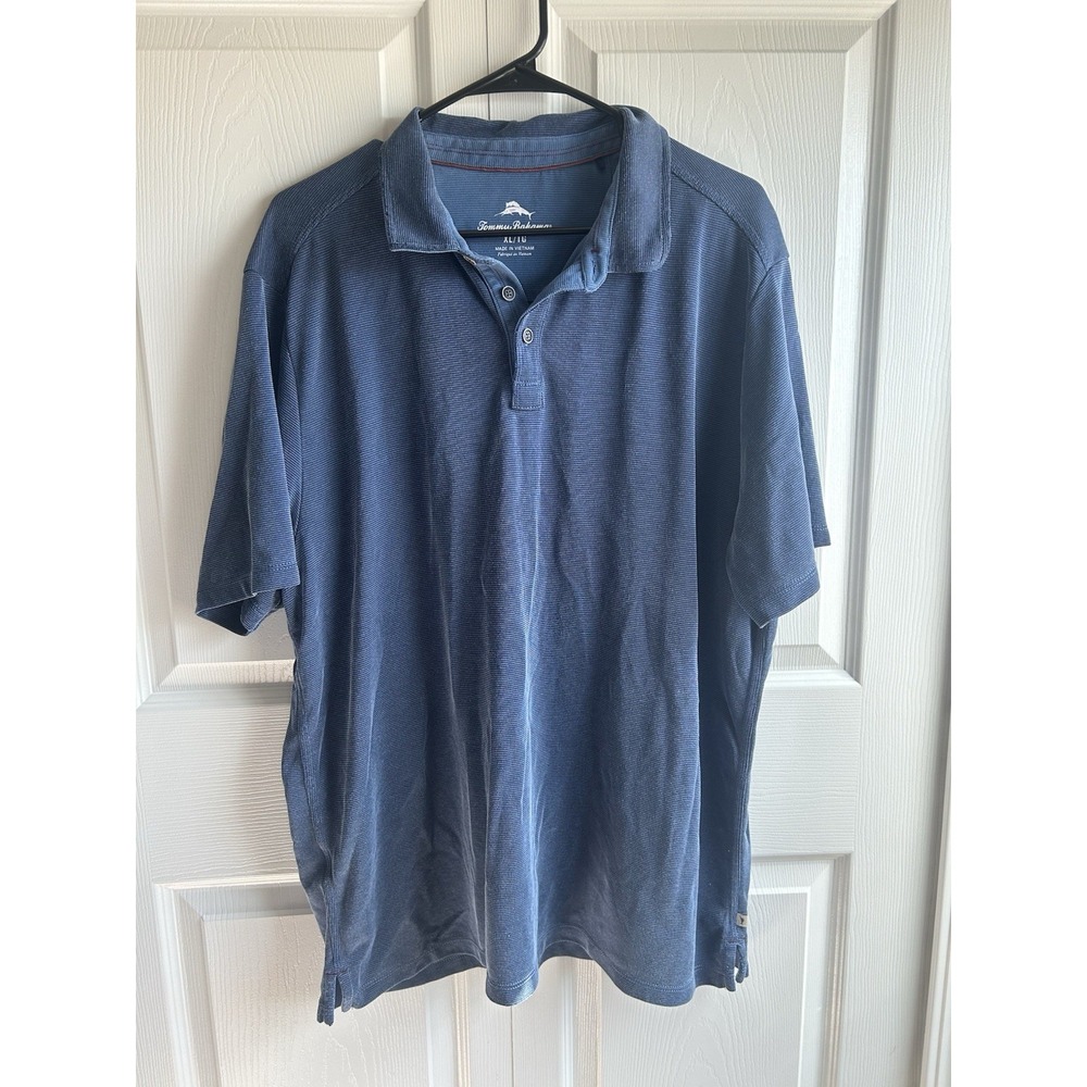 Tommy Bahama Men's Blue Solid Modal/Poly Knit Golf Polo w/ Pocket Logo - XL